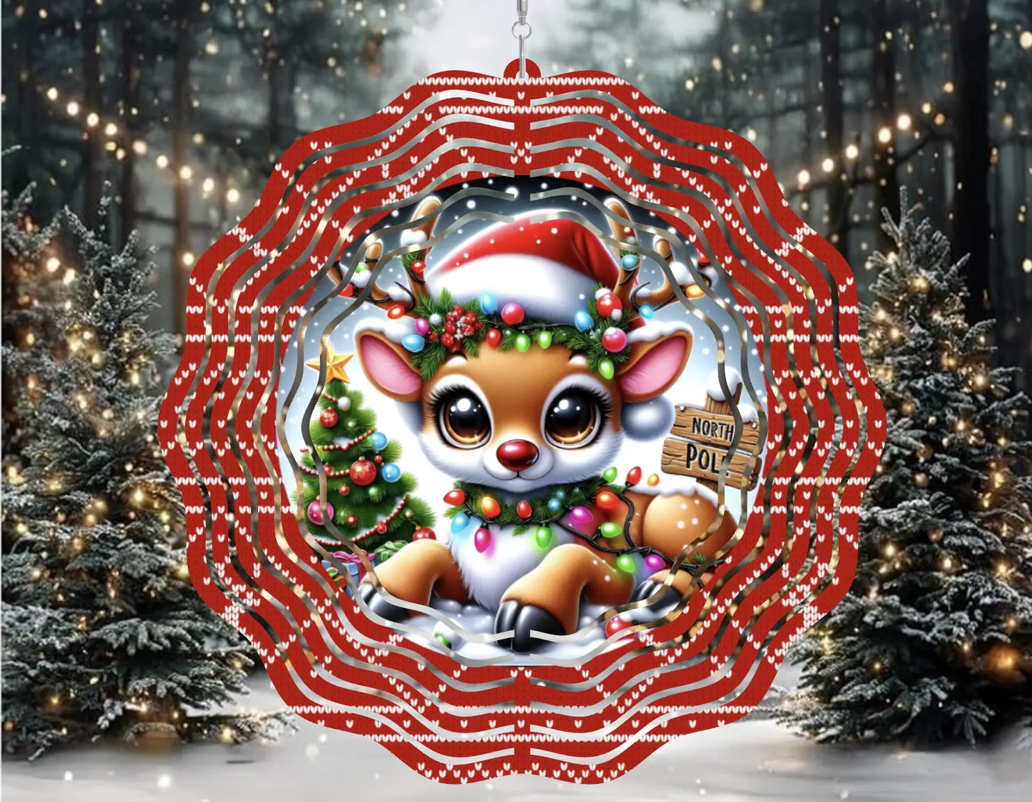 Rudolph Deer Christmas Ornament Wind Spinner 3 Inch Aluminium Festive Decoration for Christmas Trees and Festive Gatherings
