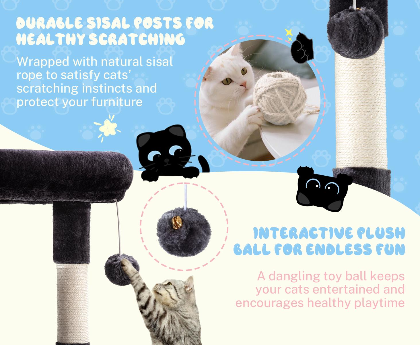 HOOMIC 29-Inch Cat Tree Tower with Large Perch, Cozy Condo & Sisal Scratching Posts. Multi-Level Activity Center for Indoor Cats, Space-Saving Stable Pet Furniture in Pink/Beige/Dark Blue/Grey