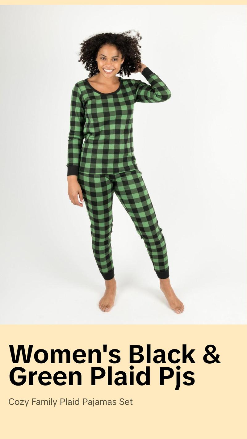 Women's Black & Green Plaid Cotton Pajamas