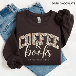 Coffee & Books Sweatshirt, Cute Book Lover, Book Club Shirt, Cozy Reader Gift, Teacher Back to School Graphic Crewneck Top