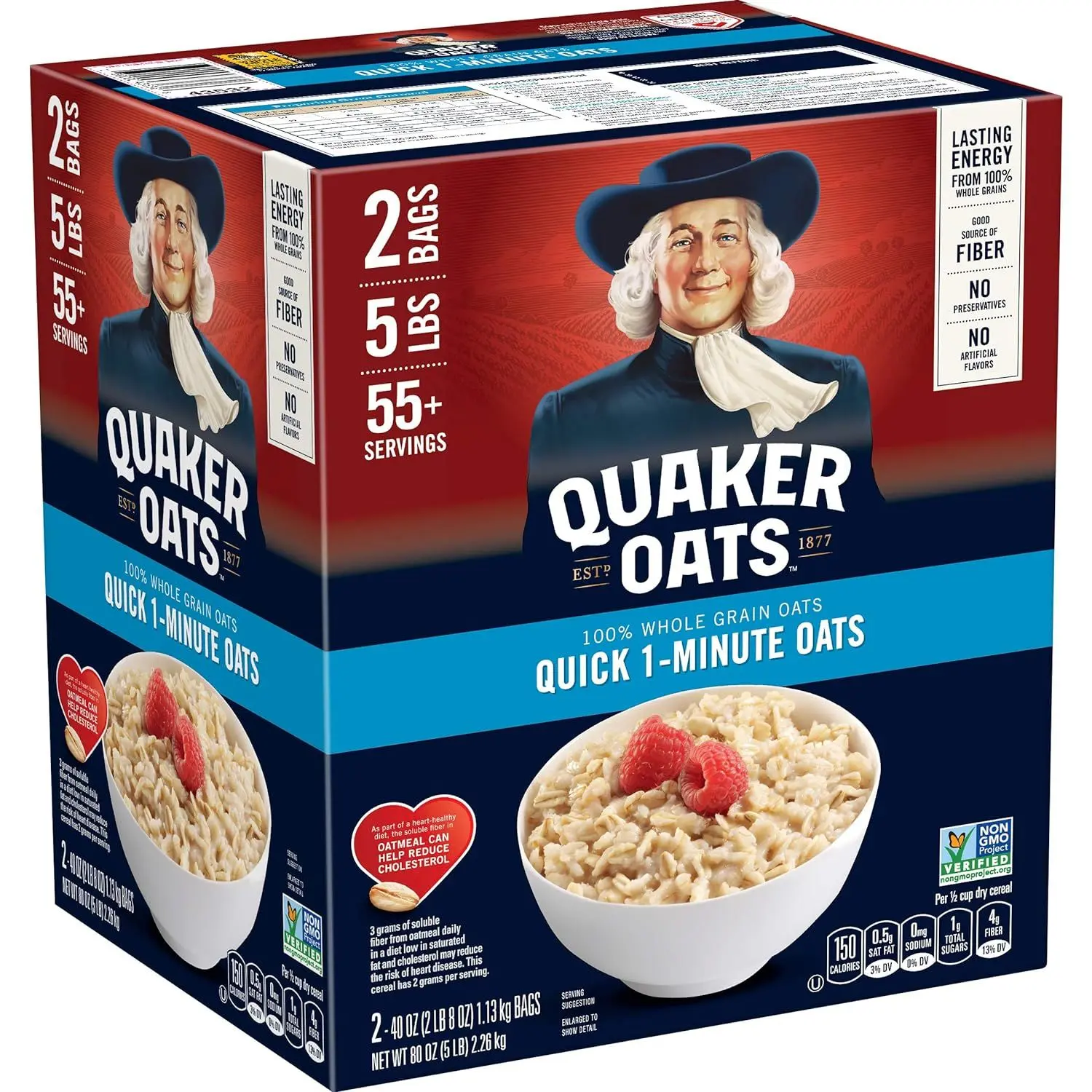Quaker Old Fashioned Rolled Oats, Non GMO Project Verified, Two 64oz Bags in Box, 90 Servings, 4 Pound (Pack of 2)