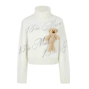 High-neck rhinestone sweater
