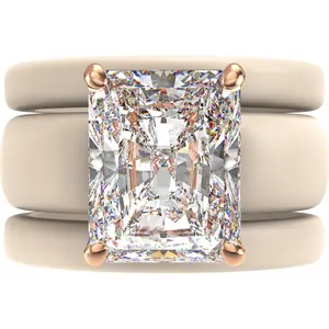 Emerald Cut CZ Silicone Ring Set for Women, 2 Thin Stackable Rings, 10x8 mm CZ Stone, Patented Design, GlowStone Collection