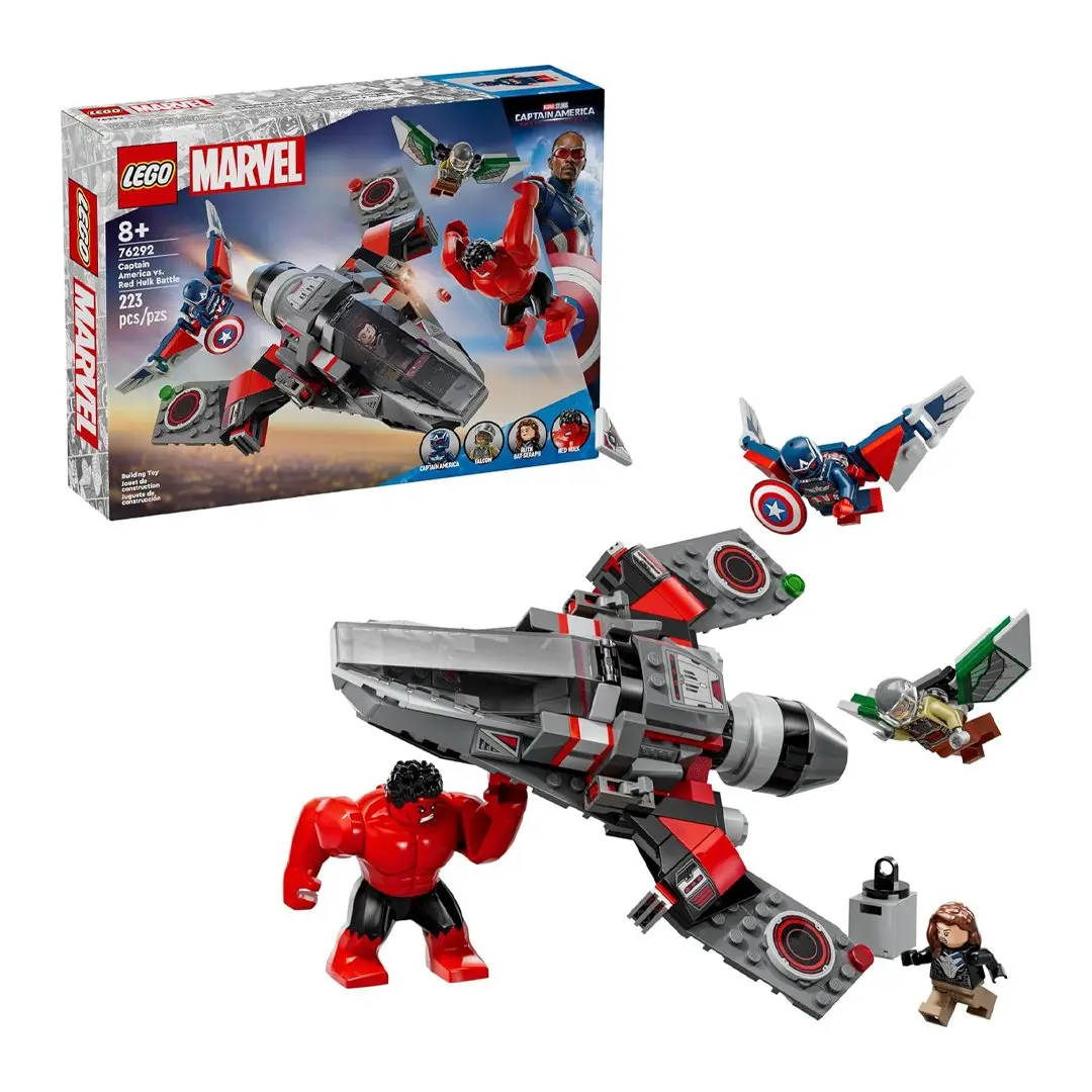 LEGO Marvel Captain America vs. Red Hulk Battle Building Toy, Authentic Details, 3D Rotation, Collectibles, Role Play for 8-10 Years with Minifigures (76292)