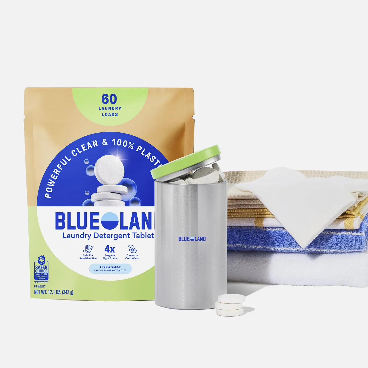 Blueland Laundry Detergent Tablets Starter Set, Eco-Friendly, Plastic-Free Pacs for HE & Standard Washers, Scented & Unscented
