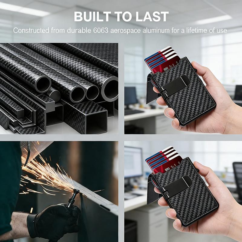 Minimalist Men's Slim Wallet 9-13 Cards Money Clip ID Window RFID Blocking Aluminum Bifold Pop-Up Durable Multi-Card Slot for Work Daily Use Boyfriend's or husband's gift