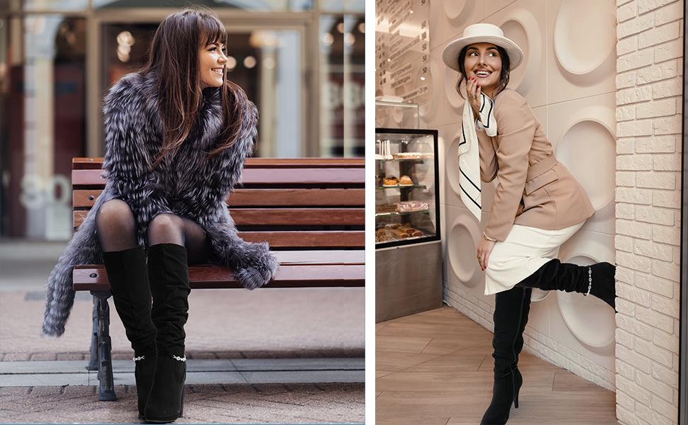 DREAM PAIRS Over The Knee Chunky Heel Boots