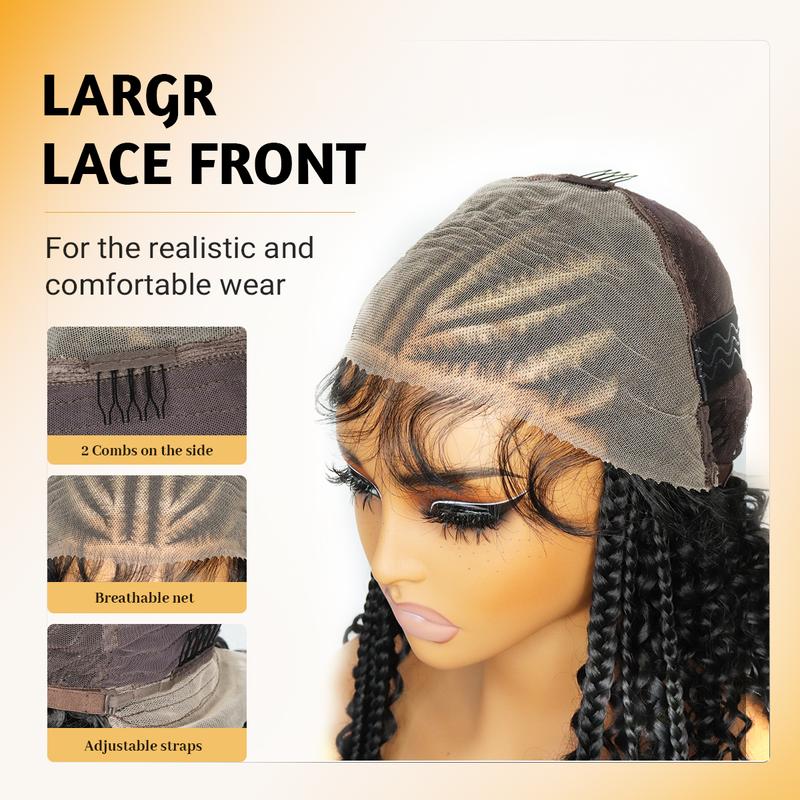 13X6 HD Lace Frontal Half Braided Curly Wigs Synthetic Half-Cornrows Half-Curly Wig with Baby Hair Pre Styled Braid Wigs