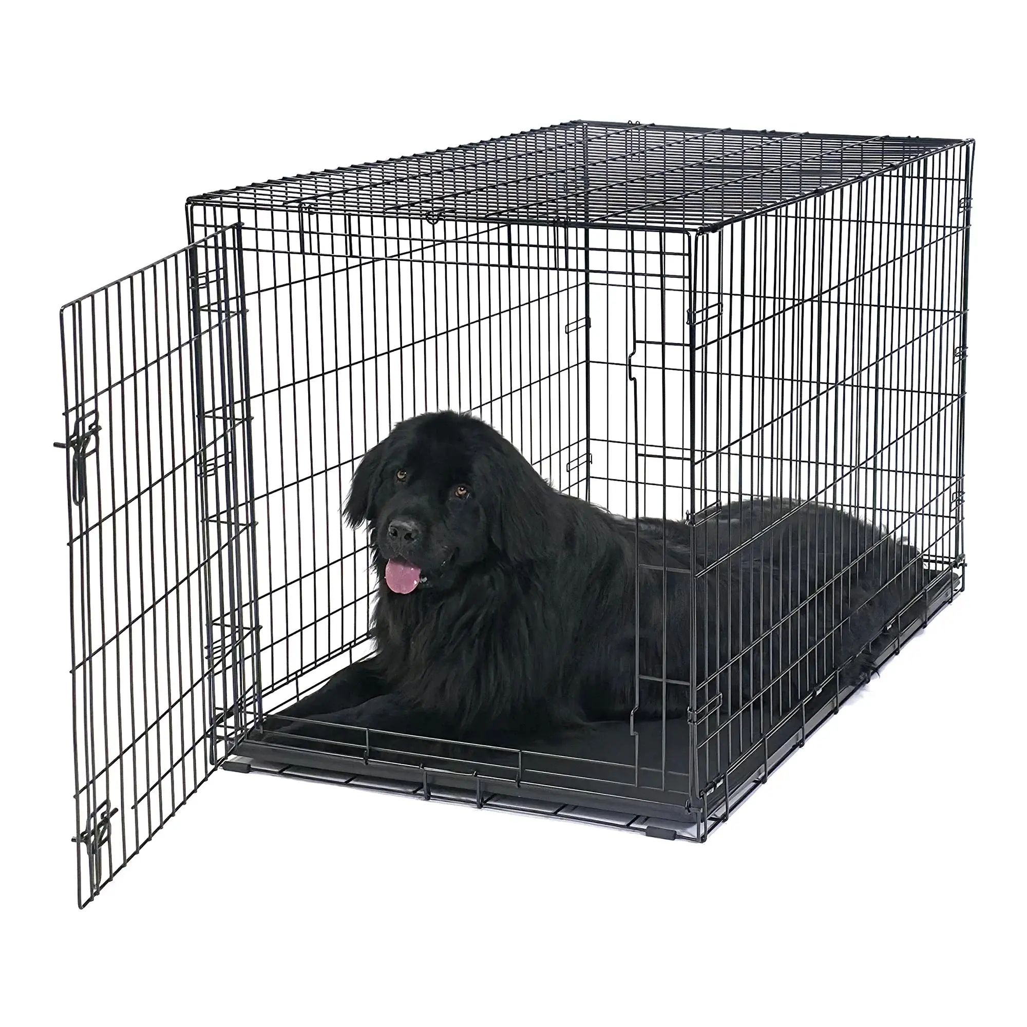 Vibrant Life 48-in Heavy-Duty Steel Open-Wire Crate for Dogs, Collapsible Travel Design with Adjustable Divider Panel, Leak-Proof Tray for Easy Cleanup, Supports Up to 150 lbs, Ensures Comfort & Security