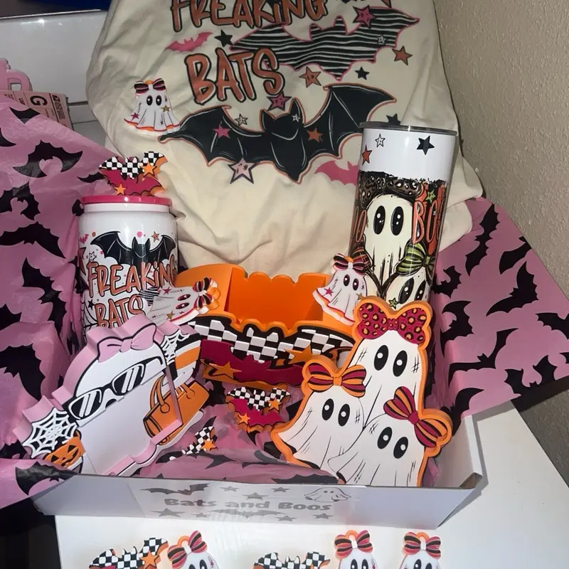 Premium Bats and Boos Themed Gift Box with T-Shirt, Drinkware Cup, Desk Accessories, and More