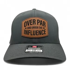 Over Par and Under the Influence Leather Patch Trucker Hat – Funny Golf Humor Cap, Mesh Back Snapback, Golf Gift for Men
