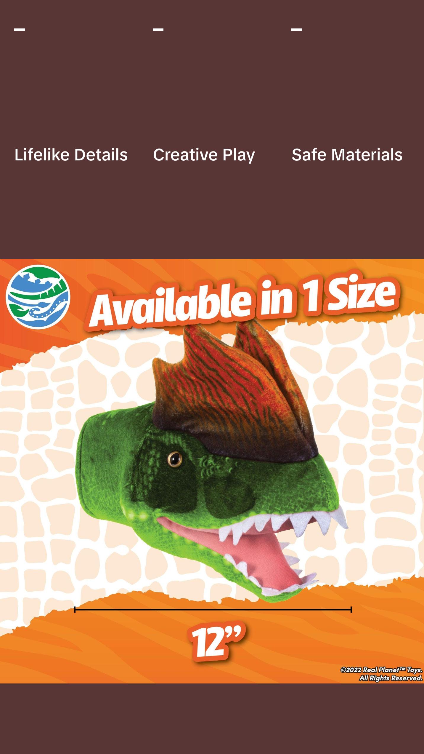 Real Planet™ Green Dilophosaurus Hand Puppet Green Realistic Plush Stuffed Animal