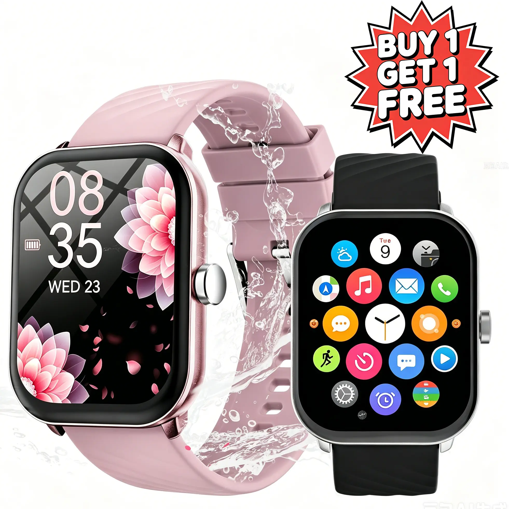 Waterproof Smart Watch 2026, Buy 1 Get 1 Free reloj smartwatch set for Men Women, Bluetooth Call, Music Control, DIY Custom Dial, Multiple Sports Modes, Ideal for Daily Commute & Gifting,Compatible with iPhone Android Wearable Digital Wristwatch