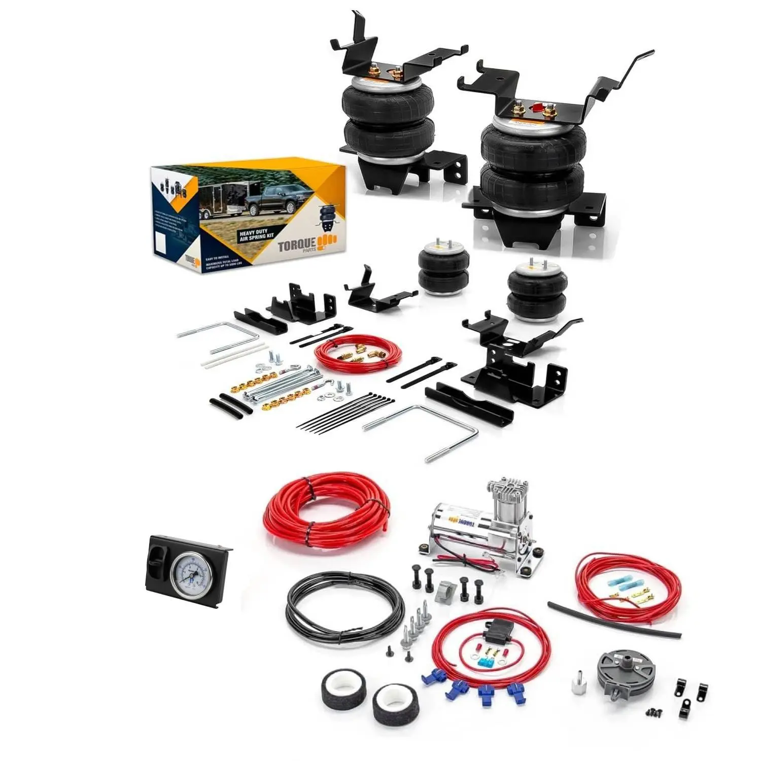TORQUE Air Bag Suspension Kit with Internal Jounce Bumper and Onboard Air Compressor Kit Compatible with 2004-2008 Ford F150 (Not FX 2) 2WD 4WD Rear Bag 7500 lbs (Replaces Firestone Ride Rite 2350)