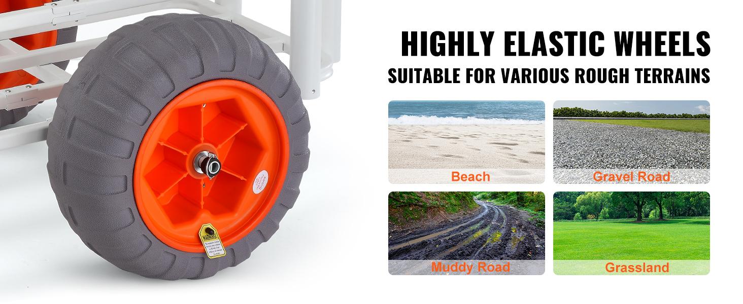 VEVOR Beach Fishing Cart,  350 lbs Load Capacity, Fish and Marine Cart with Two 16" Big Wheels PU Balloon Tires for Sand, Heavy-Duty Aluminum Pier Wagon Trolley with 8 Rod Holders for Fishing, Picnic