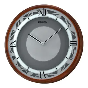 Seiko "Zen Time" Brown Woodgrain Melodies in Motion Modern Musical Wall Clock with LED Light Show & 4 Original Melodies - QXS004BRH