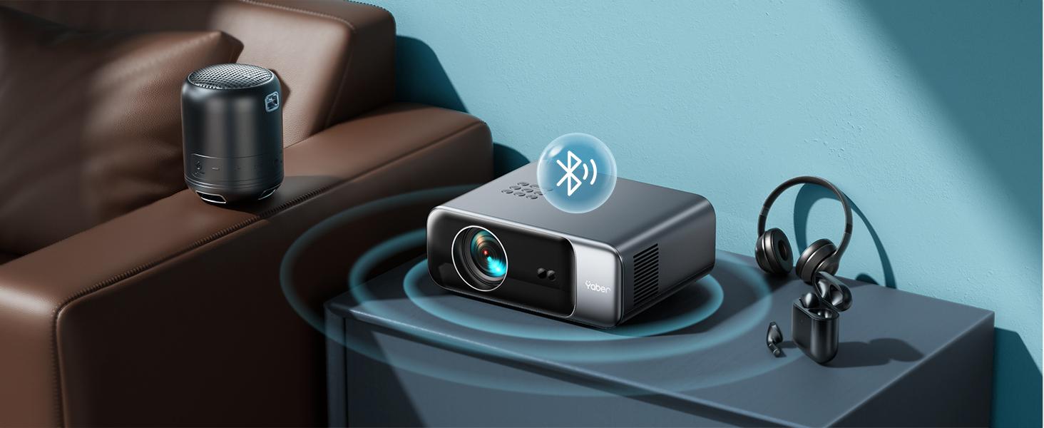 Yaber T1 Pro Mini Projector with WiFi 6 and Bluetooth 5.2, Native 1080P Outdoor Movie Projector, Auto 6D Keystone & 50% Zoom, Home Theater Projector, Video Projector for Phone/TV Stick/PCV Audio Remote