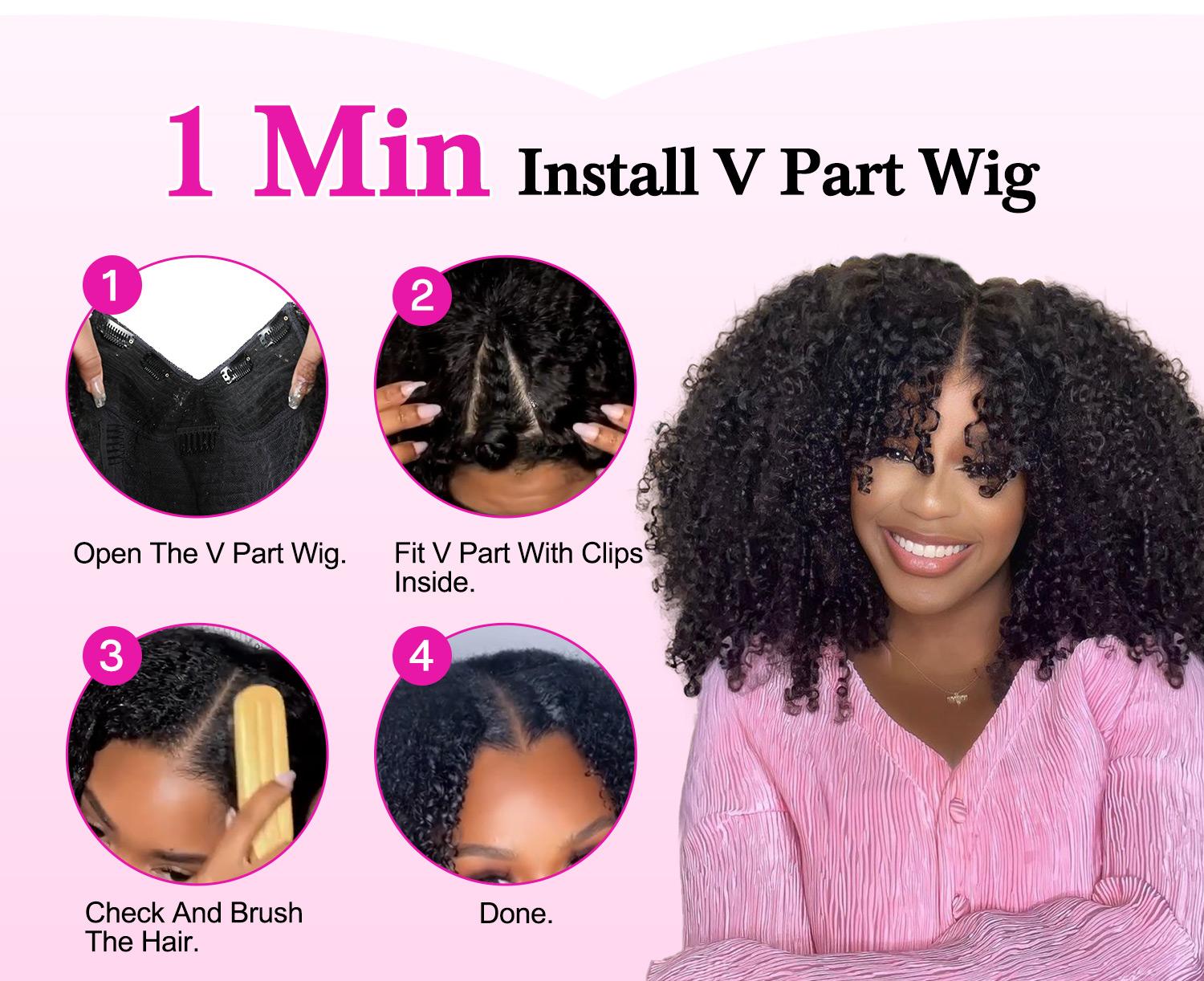 Vshow Body Wave V Part Wigs For Beginner 100% Human Hair Wigs No Leave Out Install Ajustable Band 180% Density Full & Bouncy
