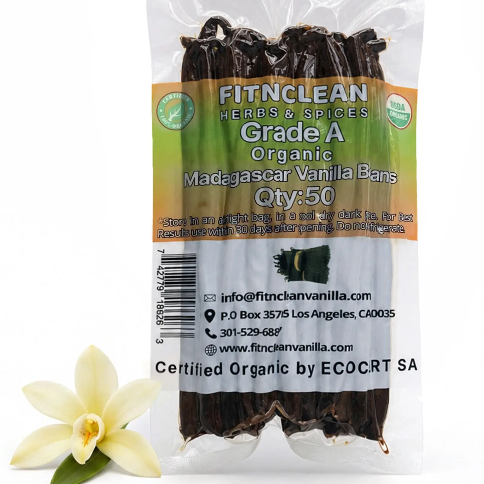 50 Organic Madagascar Vanilla Beans Grade A. Certified USDA Organic. ~5" by FITNCLEAN VANILLA. Bulk for Extract and all things Vanilla. Fresh Bourbon NON-GMO Pods