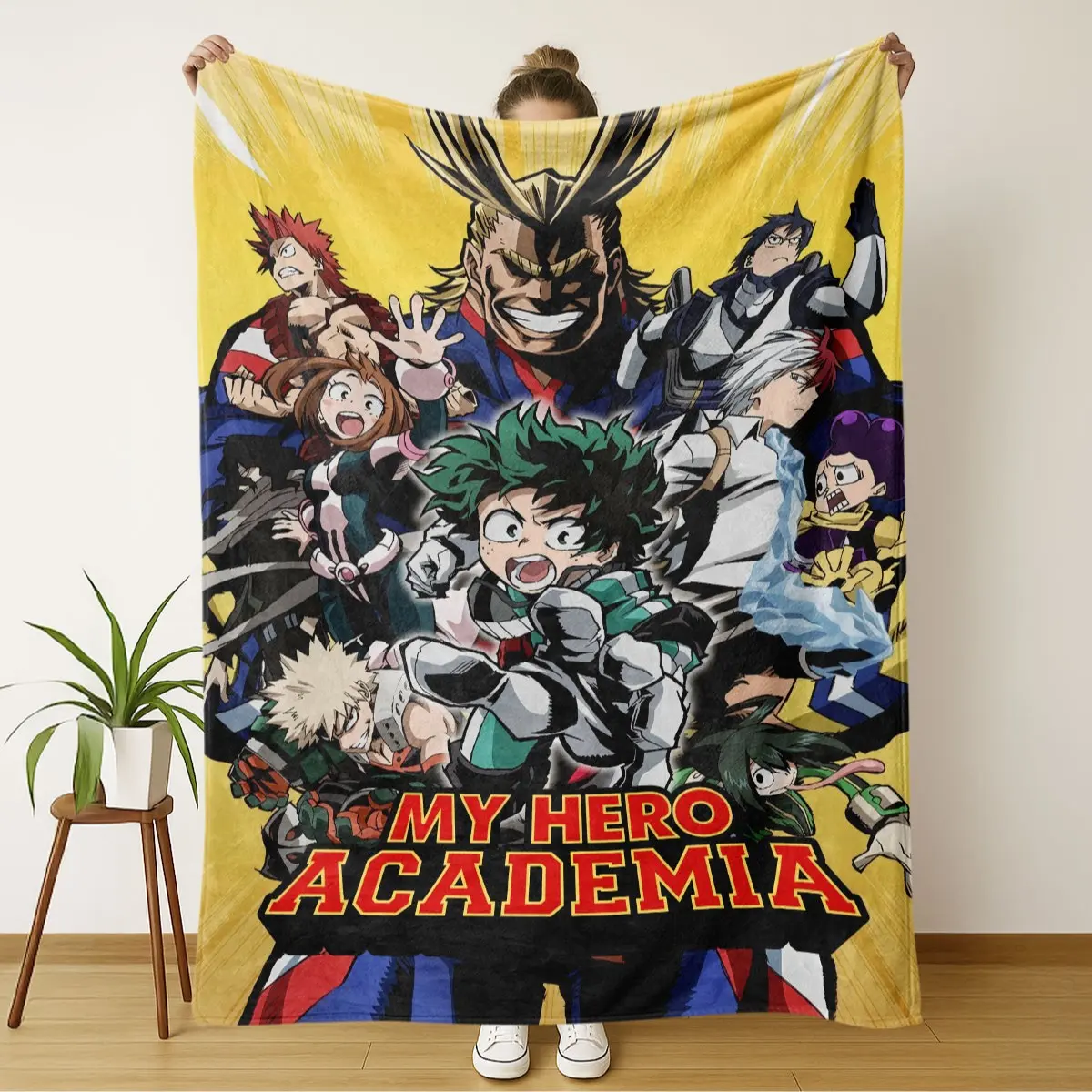 My Hero Academia Anime Throw Blanket Izuku Midoriya Ochako Uraraka Katsuki Bakugo Soft Skin - Friendly Warm Fleece Blanket for Bedroom Living Room Decor Gift for Anime Fans