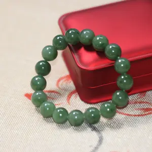 Premium Russian Green Jade Bracelet 12mm Smooth Polished Beads Elegant Unisex Gift for Men & Women