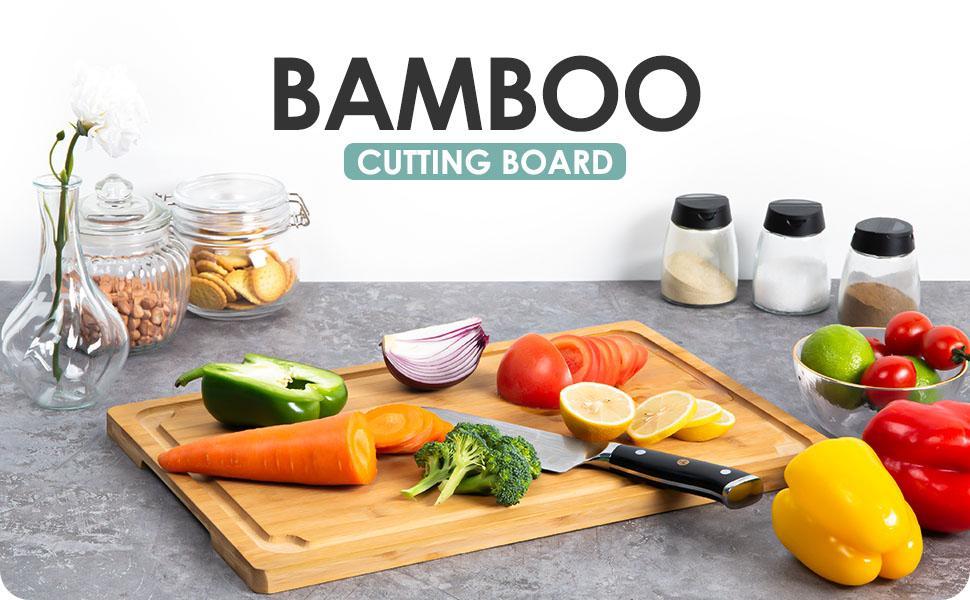 [Mom's Pick]Extra Large Kikcoin Bamboo Cutting Board with Handle,Stovetop Cover,Juice Groove,Wooden Chopping Board,Serving Tray,Cutting Board Table Kitchen Knives Kitchenware Oil