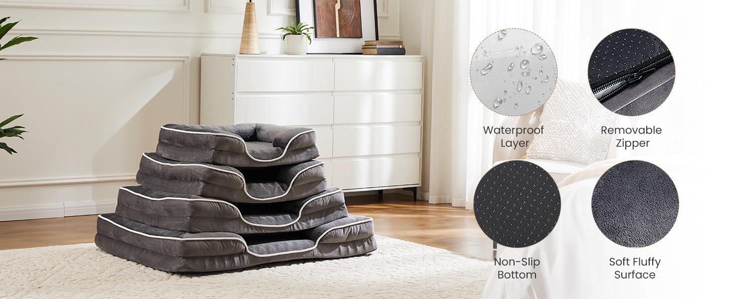 Orthopedic Dog Bed, Memory Foam Pet Bed for Medium Dogs with Washable Removable Cover Non-Slip Base Waterproof Liner Egg Crate Foam for Improved Sleep