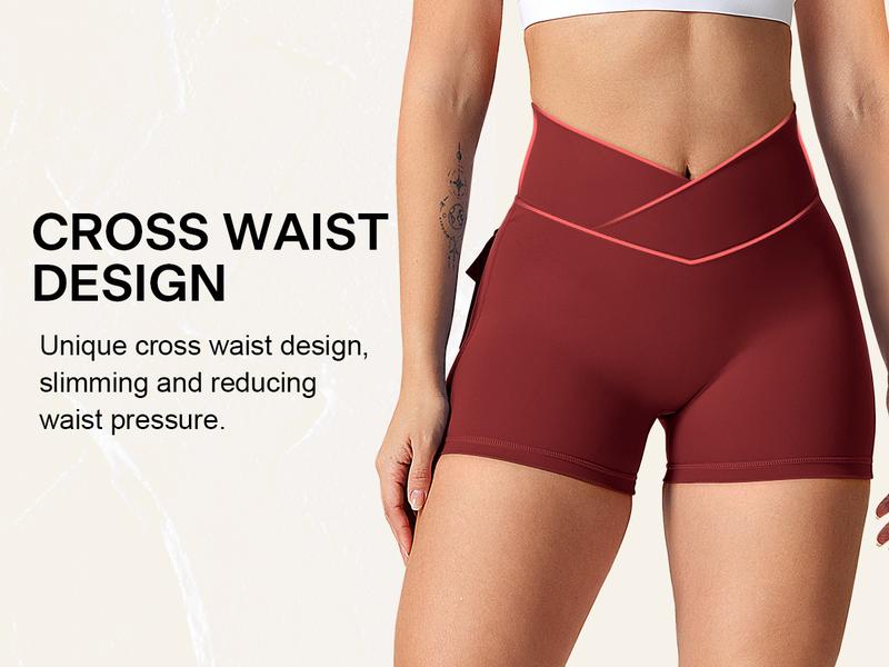 YEOREO CoreFlex Women High Waist Biker Shorts with Pockets Contour Seam Athletic Workout Shorts