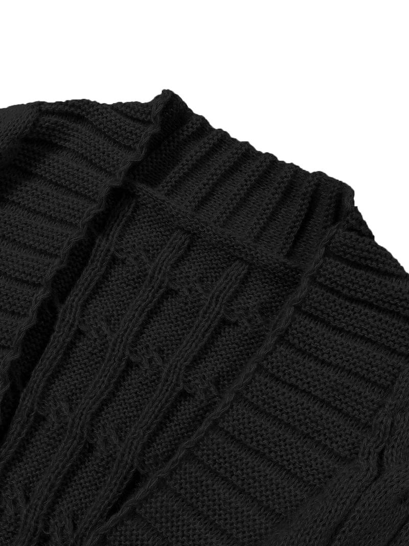 Women's Solid Color Textured Drop Shoulder Pocket Longline Cardigan, Casual Open Front Long Sleeve Knitwear for Fall & Winter, Women's Knit Clothing for Daily Wear, Lady Baggy Cardigans for Women, Womenswear, Casual Knit Top