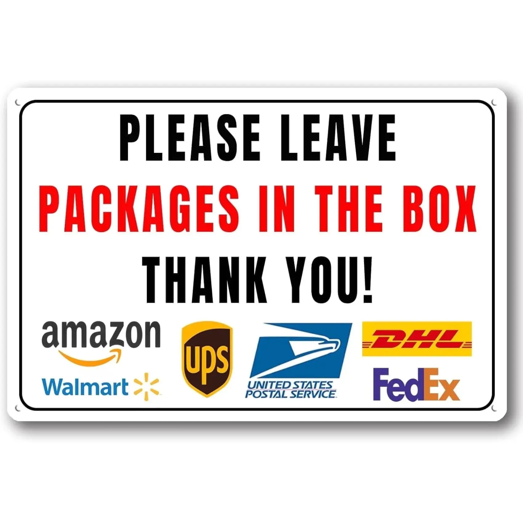 Waterproof Metal Delivery Reminder Sign - "Please Leave Packages In The Box Thank You" - Mountable for Home Gate, Wall, Yard Decor Home Signboard