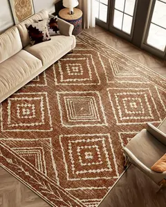 Area Rug Machine Washable Non-Slip Low Pile Print Pattern Western Rug for Living Room Bedroom Entryway Tribal Series Durable High-Traffic Child & Pet Friendly