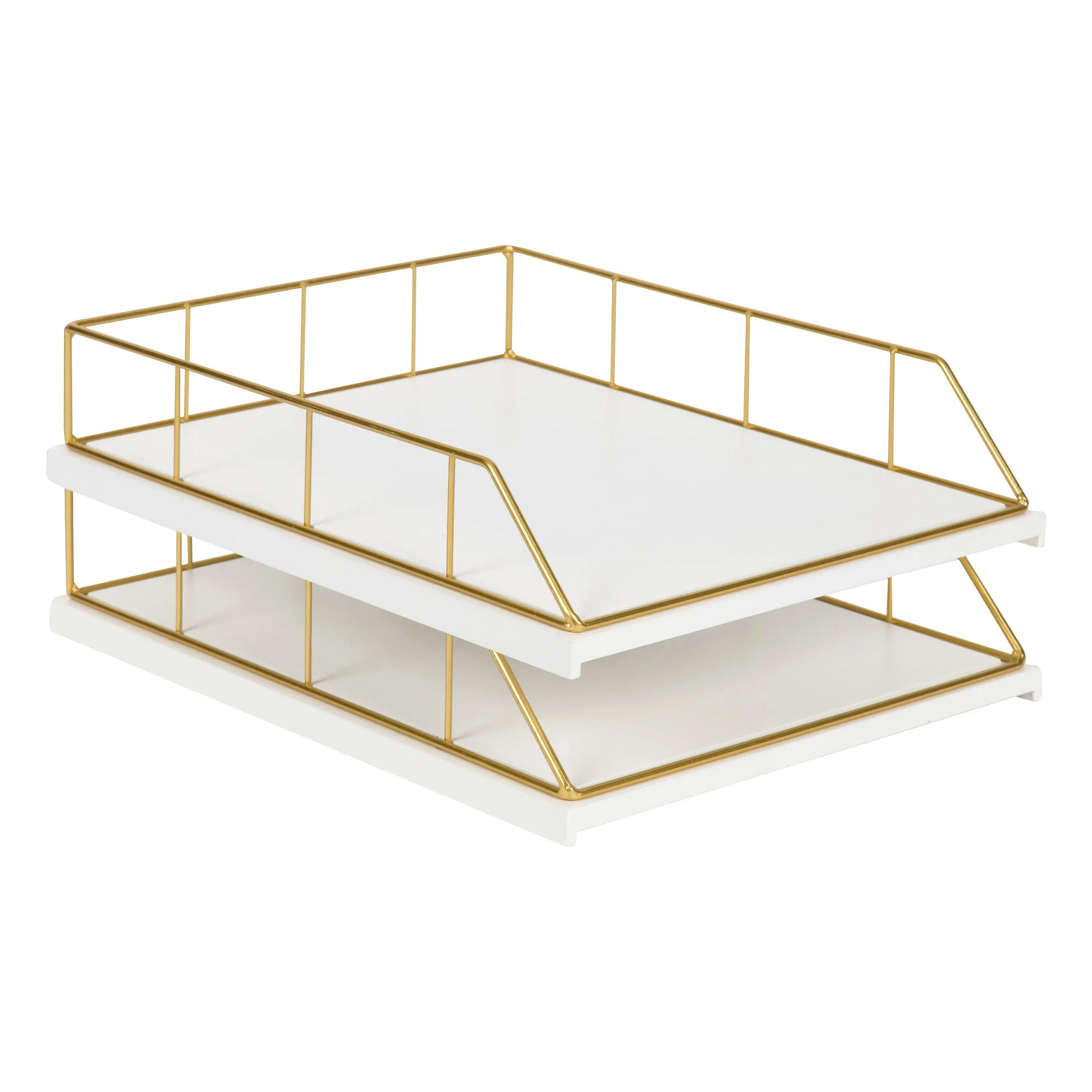Benbrook Stacked Metal and Wood Letter Trays