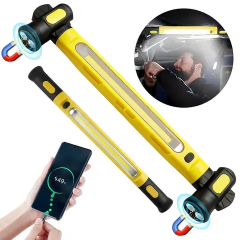 【ToolUpgrade】20W High Power Portable LED Mechanic Flashlight, USB-C Charging, 3 Color Modes, 360° Adjustable Universal Garage Tool, Strong Magnet Mount, IP65 Waterproof, Amber Light Option, Hands-Free Tactical Job Site Lighting with Batteries