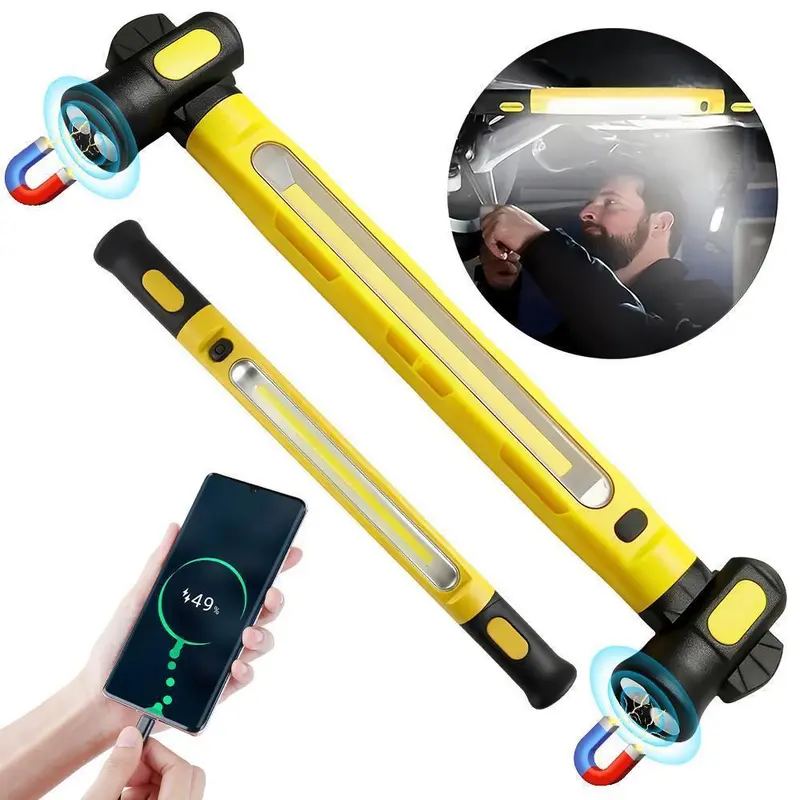 【ToolUpgrade】20W High Power Portable LED Mechanic Flashlight, USB-C Charging, 3 Color Modes, 360° Adjustable Universal Garage Tool, Strong Magnet Mount, IP65 Waterproof, Amber Light Option, Hands-Free Tactical Job Site Lighting with Batteries