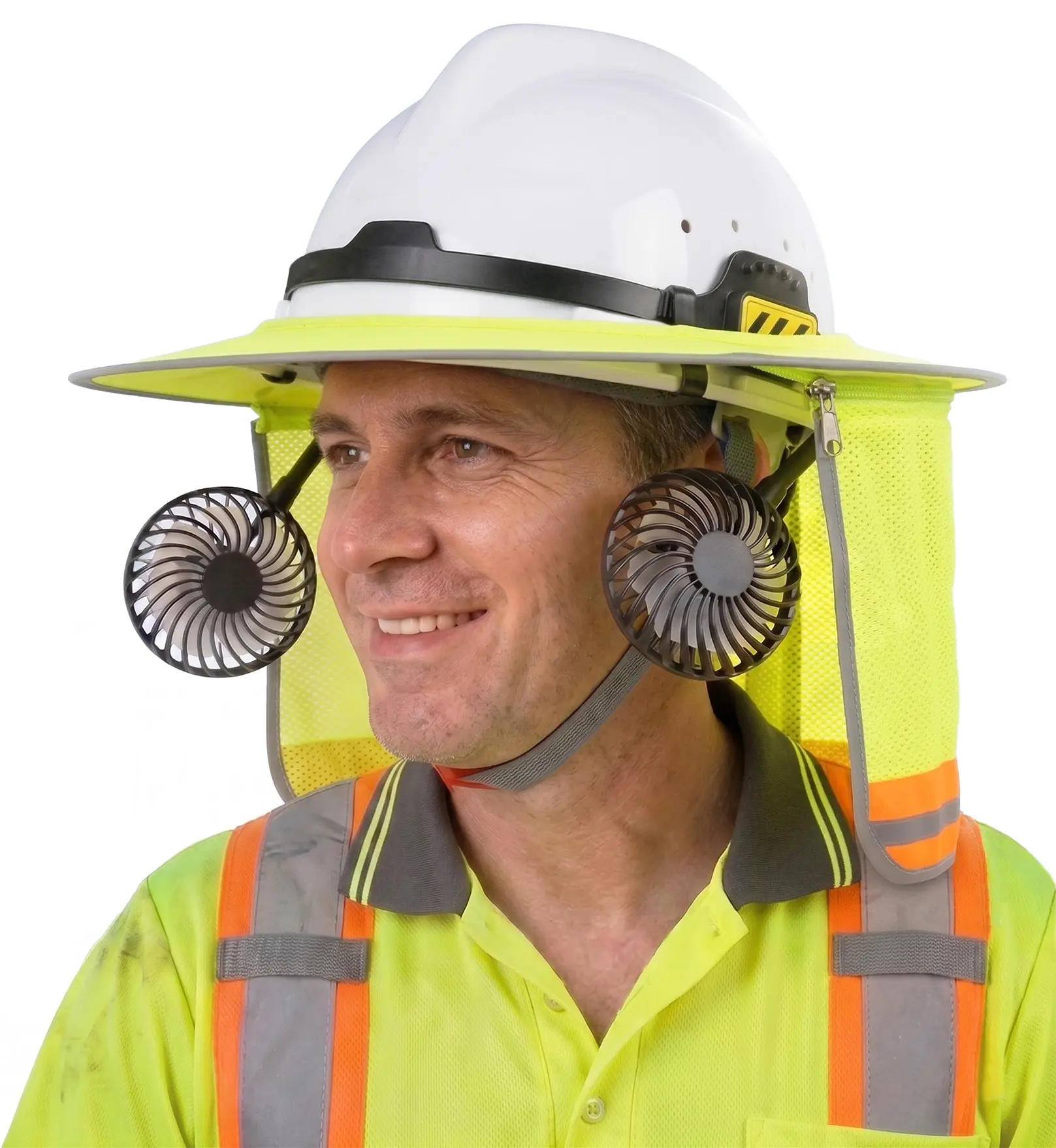 Hard Hat Sun Shade with Rechargeable Fan, Full Brim Visor Cooling Kit with Detachable Neck Fan for Construction Worker Men Women Outdoor Safety Helmet Accessories
