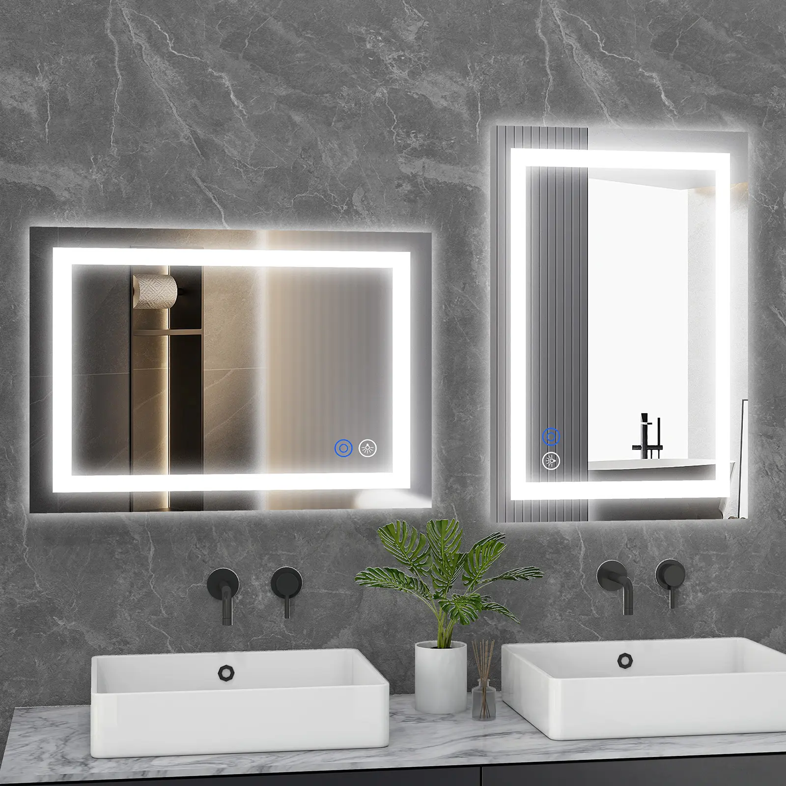 LED Bathroom Vanity Mirror for Wall with Double Front and Back Light, Anti-Fog, Shatter-Proof, Dimmable, Tempered Glass, Memory Function