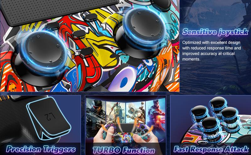 2 Pack Wireless PS4 Controller with Turbo Function Compatible with PlayStation 4/PS4 Slim/PS4 Pro/PC Windows Accessories Android PS4 Six-Axis Sensor Dual Vibration Motors 1000mAh Battery - Gaming Set