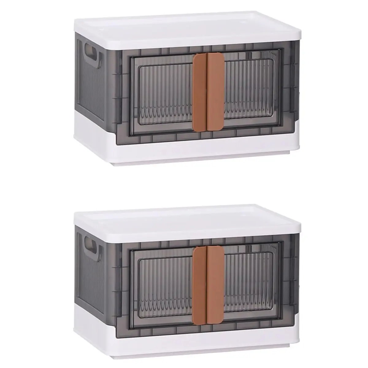 2-Pack Transparent 8.45Gal Plastic Folding Storage Cabinet, Collapsible Dual-Opening Wardrobe Closet Organizer