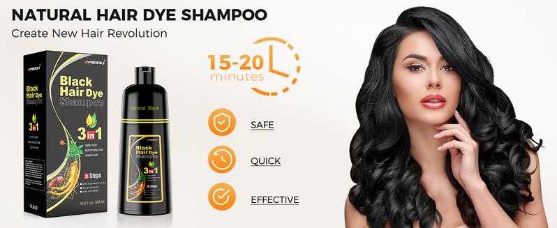 MEIDU 3 in 1 Black Hair Dye Shampoo - Herbal Ingredients Can cover gray hairs, Contains Ginseng Extract, Natural Haircoloring MEIDU 3 in 1 Black Hair Dye Shampoo - Herbal Ingredients Can cover gray hairs, Contains Ginseng Extract, Natural Haircoloring