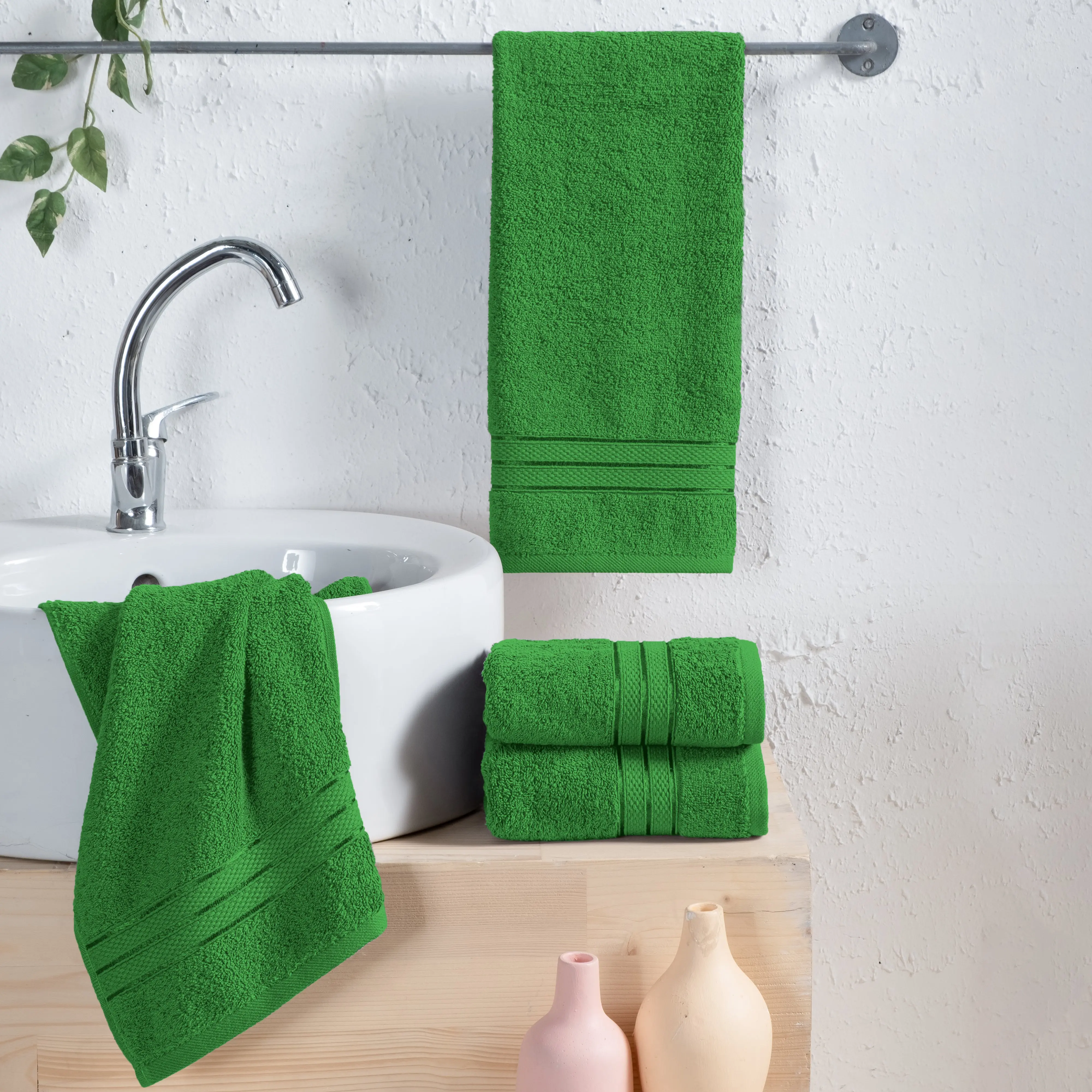 Elegant Comfort 4-Pack Popcorn Texture Turkish Cotton Hand Towels – 3-Line Design, 16in x 28in