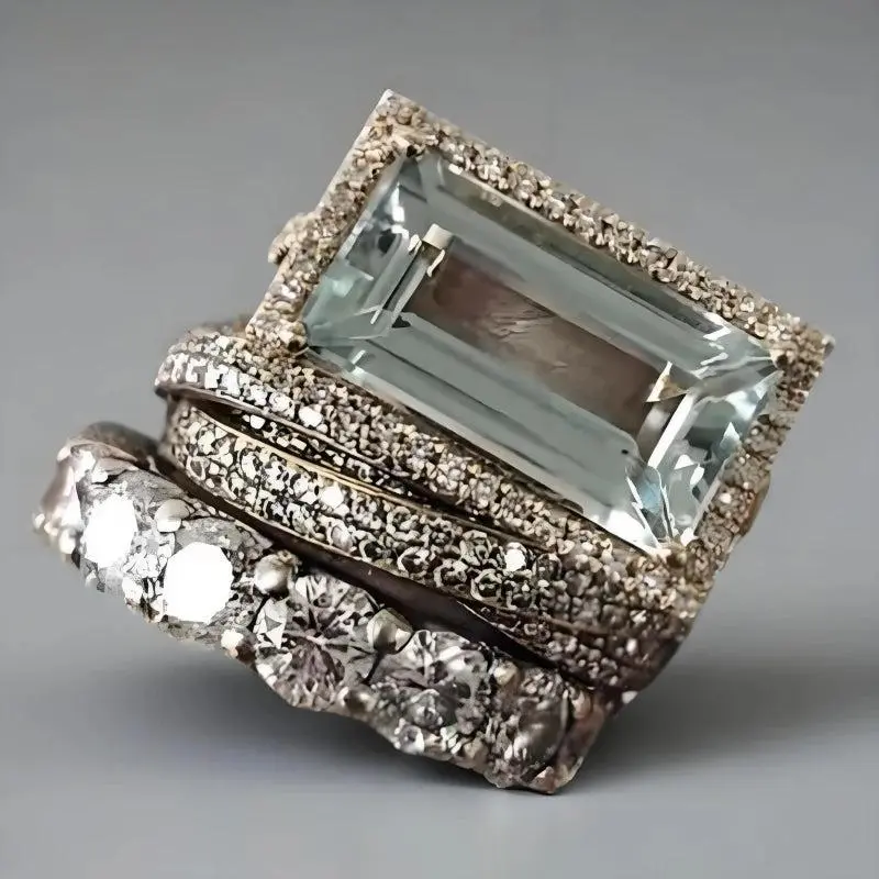 SAINT CHIC SOCIALITE STACK Cocktail Rings - Three-Piece Set with Emerald-Cut Zircon & Pavé Bands - Silver-Plated Copper Alloy - Stackable for Nights Out & Special Events