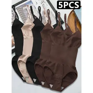5pcsWomen'sSeamlessShapewearBodysuitwithAbdominalCompression&HipLifting-TummyControl,NoPadding,StretchyNylon-SpandexBlend,Black/Brown/White/Beige/NavyBlue,forTravel&CasualAttire,ComfortUndergarment|ClosefittingSha