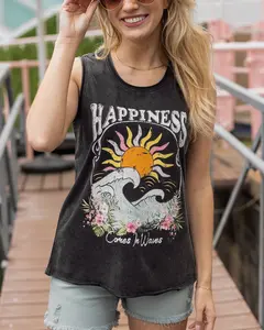 Mineral Washed Graphic Tank - Happiness - FINAL SALE