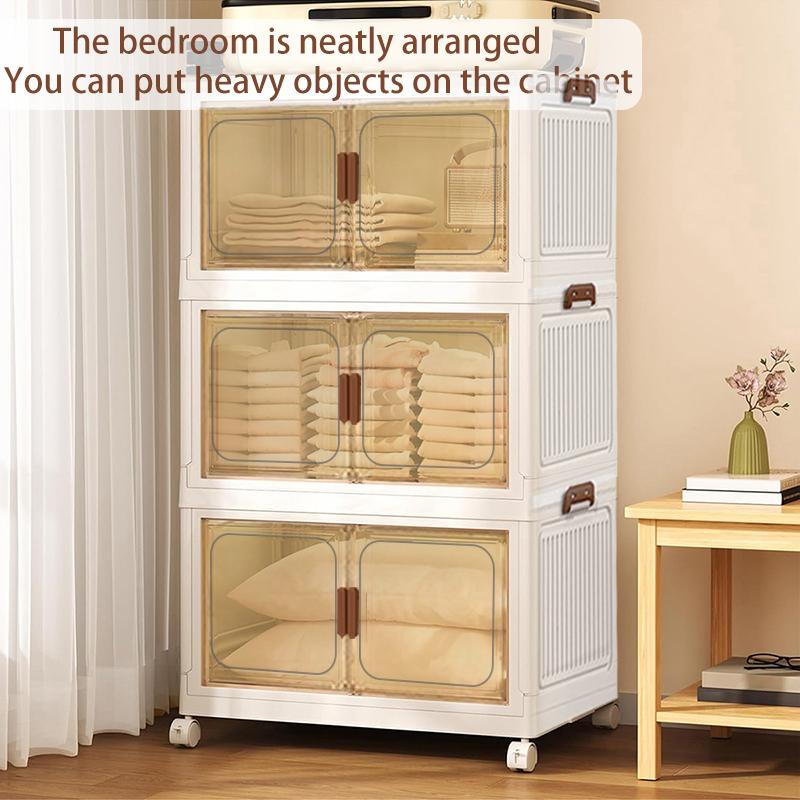 70CM-2/3/4/5 Layers    plastic folding storage box with multi-layer, stackable storage box with wheels, suitable for home storage of books, clothes, toys, closet, wardrobe, bedroom, bathroom, office, basic bedroom furniture Storage Box