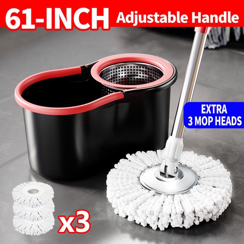Mop Bucket Set with 360° Spin Mop and Bucket System 3 Microfiber Heads 61In Adjustable Handle for Shop Floor Cleaning Mop Bucket Set with 360° Spin Mop and Bucket System 3 Microfiber Heads 61In Adjustable Handle for Shop Floor Cleaning