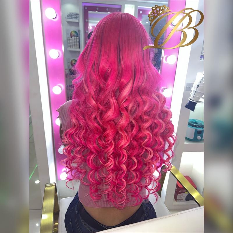 100% Russian Human Hair Extensions/Neon Pink - Extensiones de Cabello Ruso 100% Humano/Rosa fucsia fosforescente