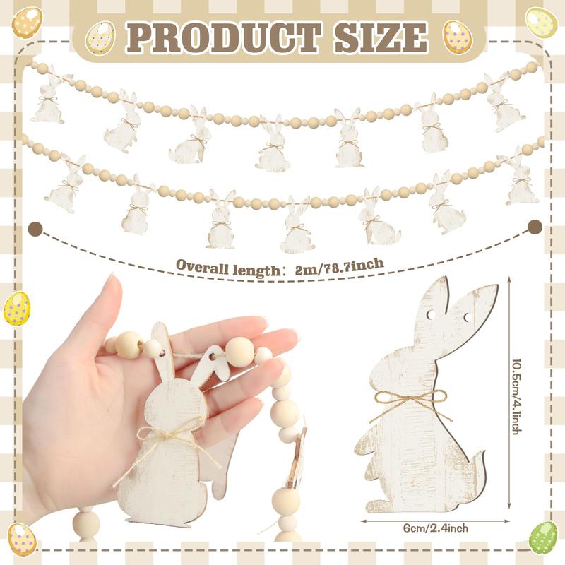 Easter Bunny Garland Wood Beads Banner Rustic Rabbits Hanging Garland with Beads, Bunny Eggs with Bow Door Wreath Garland for Mantle Fireplace Shelf Wall Doorway Display, Spring Home Decor, Easter Decor 2026 Easy Hang Indoor Outdoor Party Supplies & Gifts