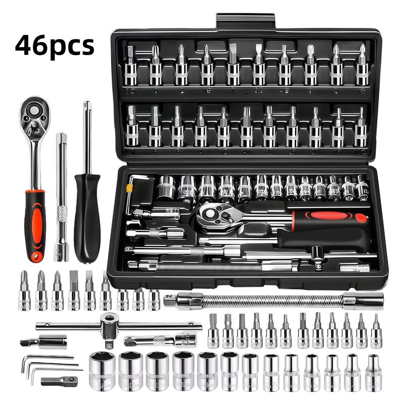 46 PCS Household Car Maintenance Tool Set - Ratchet Torque Wrench and Screwdriver Toolbox, Motorcycle Tire and Hub Maintenance Kit, Portable Bicycle Maintenance Socket Wrench
