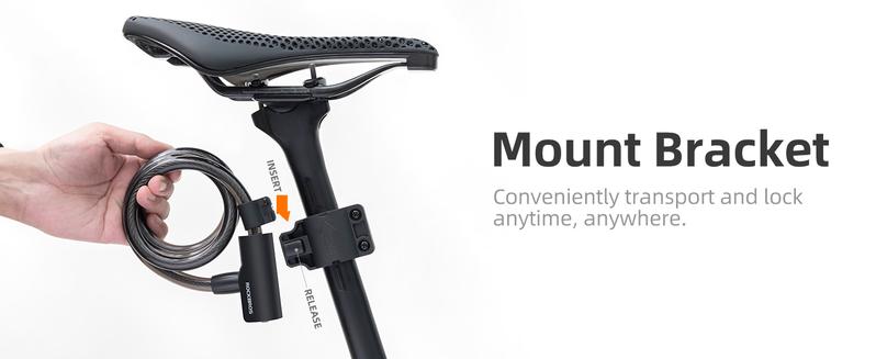 ROCKRBOS Bike Cable Lock with Key, ABS Lock Shell, 2 Keys & 1 Mount Bracket