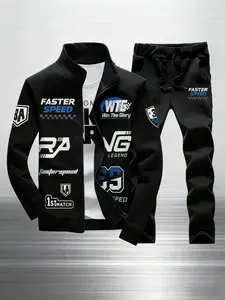 Black Racing-Inspired Tracksuit | Men's Athletic Streetwear Set | Faster Speed Jogger & Jacket
